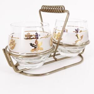 60s MCM Libbey Glass Golden Foliage cream & sugar set